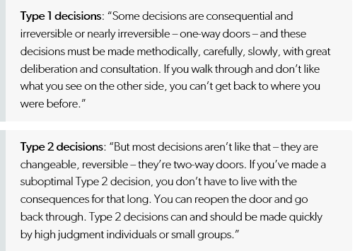 amazon bezos type 1 type 2 decisions